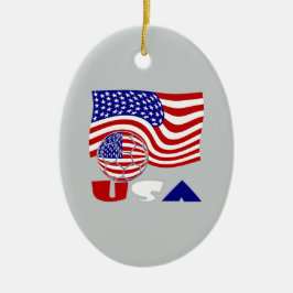 USA Flag Voetbal Grijze Achtergrond Keramisch Ornament