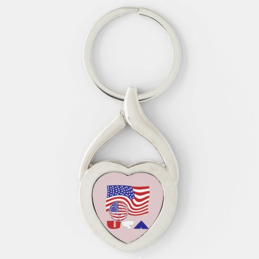 USA Flag Voetbal Roze Achtergrond Sleutelhanger (Voorkant)