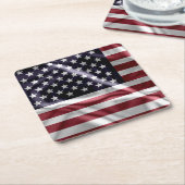 USA Flapping Flag Rood, Witte Strepen, Sterrenblau Kartonnen Onderzetters (Schuin)