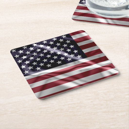 USA Flapping Flag Rood, Witte Strepen, Sterrenblau Kartonnen Onderzetters (Schuin)