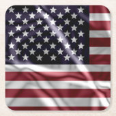USA Flapping Flag Rood, Witte Strepen, Sterrenblau Kartonnen Onderzetters (Voorkant)