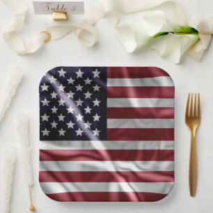USA Flapping Flag Rood, Witte Strepen, Sterrenblau Papieren Bordje