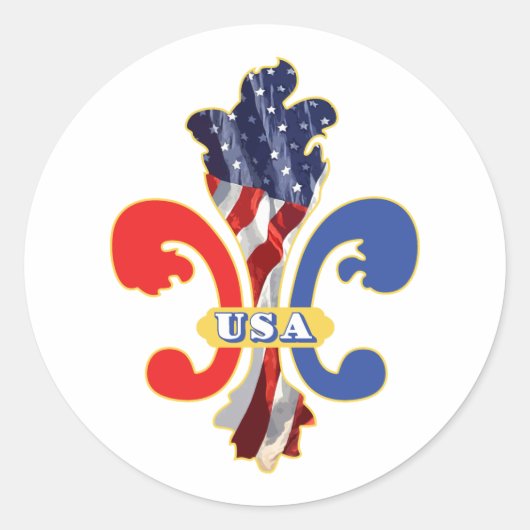 USA Fleur de lis Ronde Sticker (Voorkant)