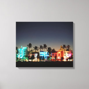 USA, Florida, Miami Beach, Ocean Drive, Art Deco Canvas Afdruk