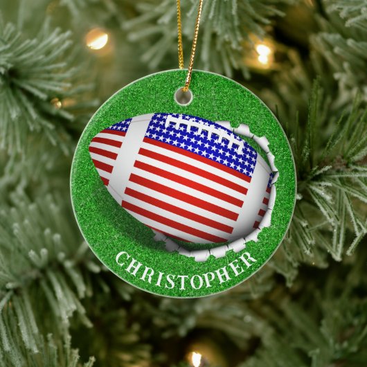 USA Football Tearing Out Christmas  Keramisch Ornament (Boom)