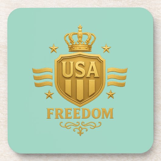 USA Freedom Golden Emblem Coasters – Set of 6 Bier Onderzetter (Voorkant)