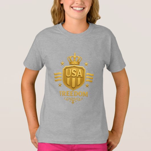 USA Freedom Golden Emblem meisjes basic T-shirt (Voorkant)