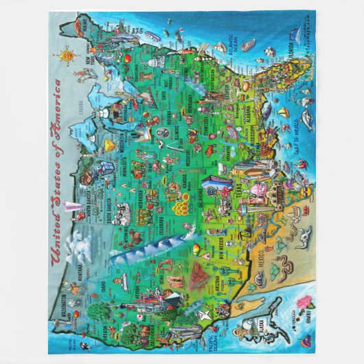 USA Fun Map Fleece Blanket (Voorkant)