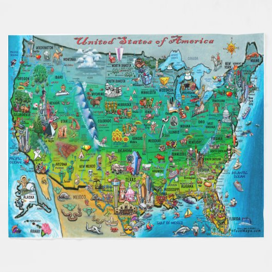 USA Fun Map Fleece Blanket Deken (Voorkant (Horizontaal))