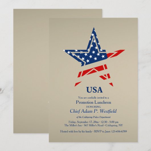 USA Gold Patriotic Uitnodiging (Voorkant / Achterkant)