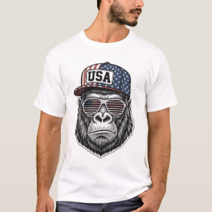 USA Gorilla Vintage Gravure Patriottisch T-shirt D