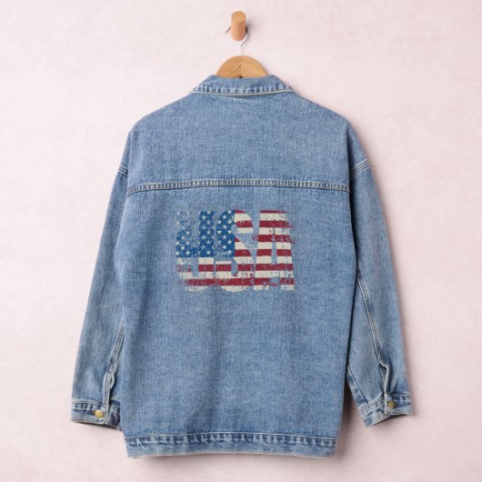 USA grunge tekst ontwerp met vlag Denim Jacket (Hangar)
