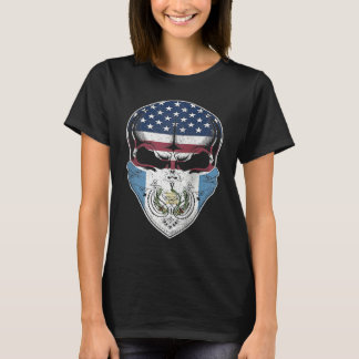 USA Guatemala Roots  Guatemalan American Flag Skul T-shirt