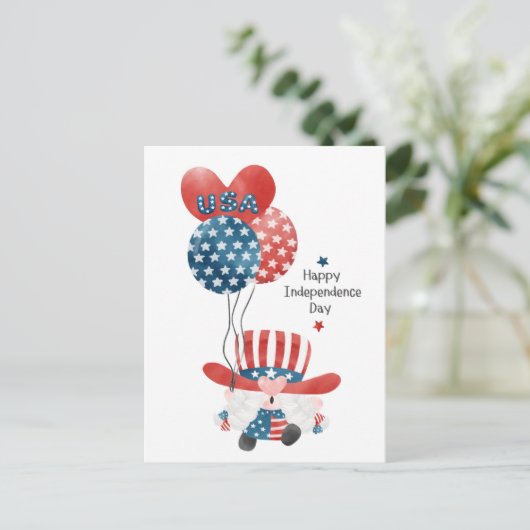Usa Happy Independence Day Cute Gnome Briefkaart (Staand voorkant)