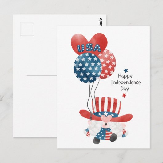 Usa Happy Independence Day Cute Gnome Briefkaart (Voorkant / Achterkant)