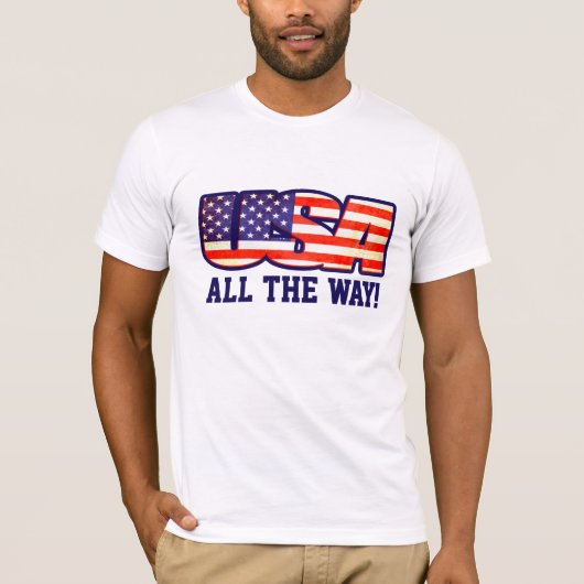 USA helemaal! of uw woorden vlag tekst t-shirt (Voorkant)