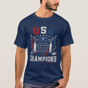 USA Hockey Kampioenen Opgedrukte Patriottische Hel T-shirt