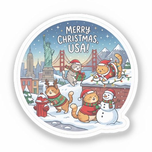 USA Holiday Cats – Cute Meowy Christmas Sticker (Voorkant)