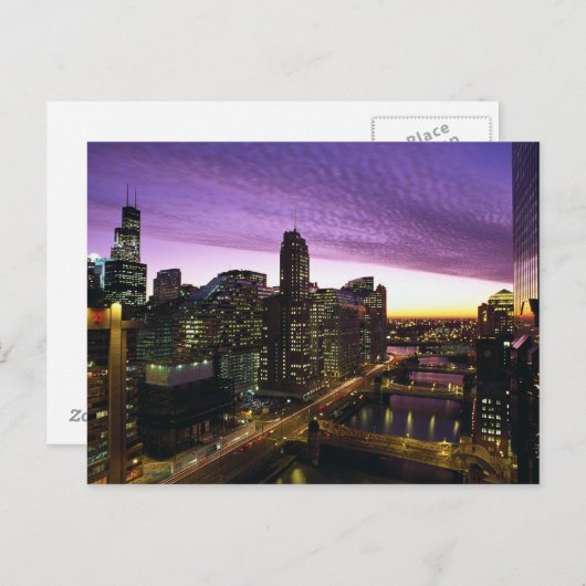 USA, IL, Chicago. Chicago skyline en rivier Briefkaart (Voorkant / Achterkant)