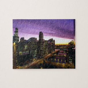 USA, IL, Chicago. Chicago skyline en rivier Legpuzzel
