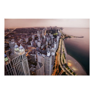 USA, Illinois, Chicago, uitzicht van het meer van  Perfect Poster