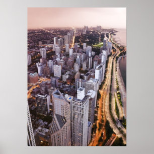 USA, Illinois, Chicago, uitzicht van het meer van  Poster