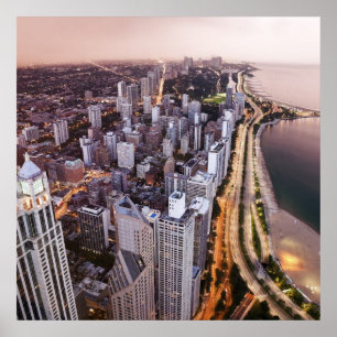 USA, Illinois, Chicago, uitzicht van het meer van  Poster