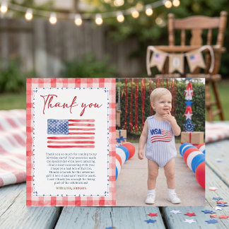 USA Independence Day Birthday Photo Thank You Card Bedankkaart
