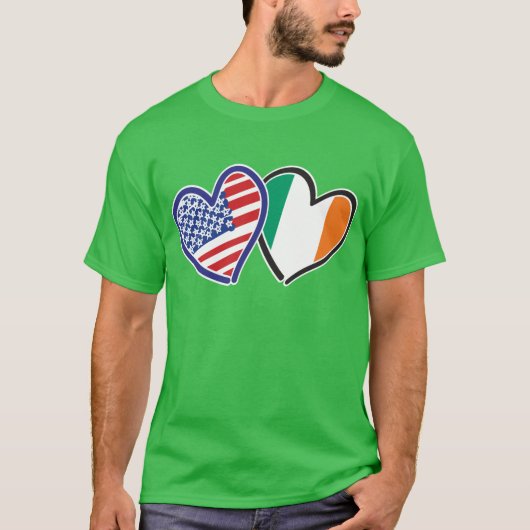USA Ireland Heart Flags T-shirt (Voorkant)