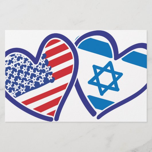 USA Israel Heart Flag Briefpapier (Voorkant)
