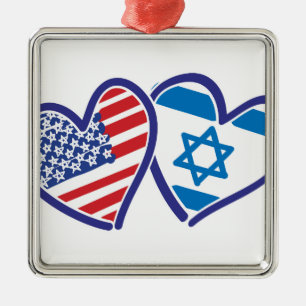 USA Israel Heart Flag Metalen Ornament