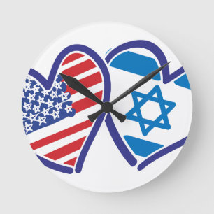 USA Israel Heart Flag Ronde Klok
