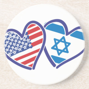 USA Israel Heart Flag Zandsteen Onderzetter
