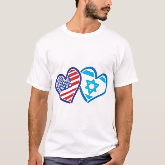 USA Israël Liefde Harten T-shirt (Voorkant)