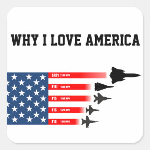 USA jet fighter vliegtuig: Redenen om van Amerika Vierkante Sticker