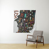 USA Kaart: Geïllustreerd Poster Wandkleed (In Situ (horizontaal))