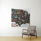 USA Kaart: Geïllustreerd Poster Wandkleed (In situ)