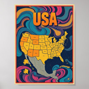 USA Kaart Illustratie Poster