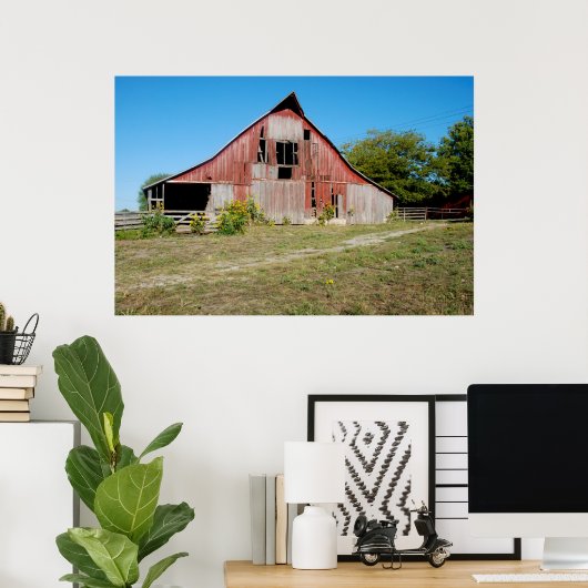 USA, Kansas, Old Red Barn Poster (Thuiskantoor)