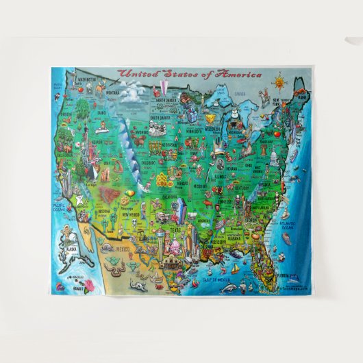 USA Leuke kaart Tapestry Wandkleed (Voorkant (horizontaal))