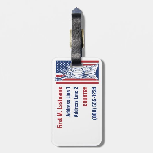 USA Liberty aangepaste tekst bagagelabel (Achterkant verticaal)