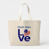 USA Liefde Vlag in Blauw Gepersonaliseerd Grote Tote Bag (Achterkant)