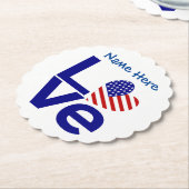 USA Liefde Vlag in Blauw Gepersonaliseerd Kartonnen Onderzetters (Gekanteld)