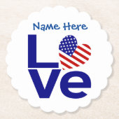 USA Liefde Vlag in Blauw Gepersonaliseerd Kartonnen Onderzetters (Voorkant)