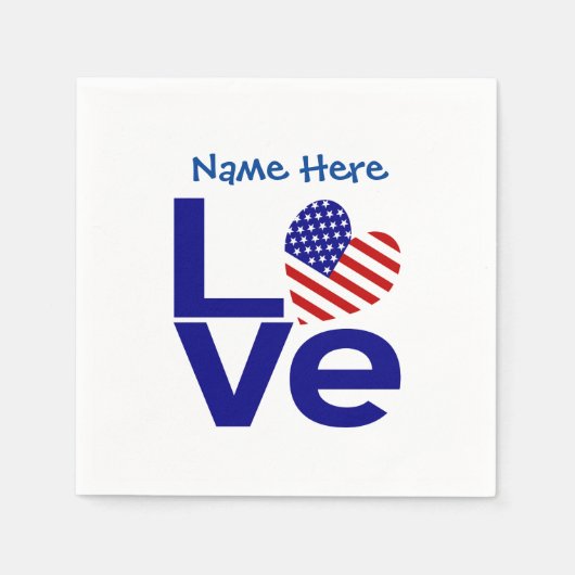 USA Liefde Vlag in Blauw Gepersonaliseerde Party C Servet (Voorkant)