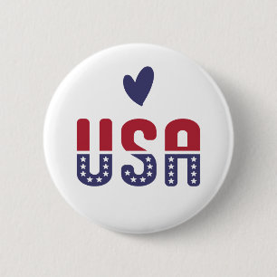 USA Love American Flag Red White Blue Patriotic Ronde Button 5,7 Cm