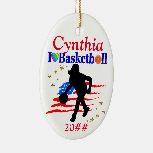USA LOVE BASKETBAL PERSONALISEREN KERSTVERSIERING KERAMISCH ORNAMENT (Rechts)