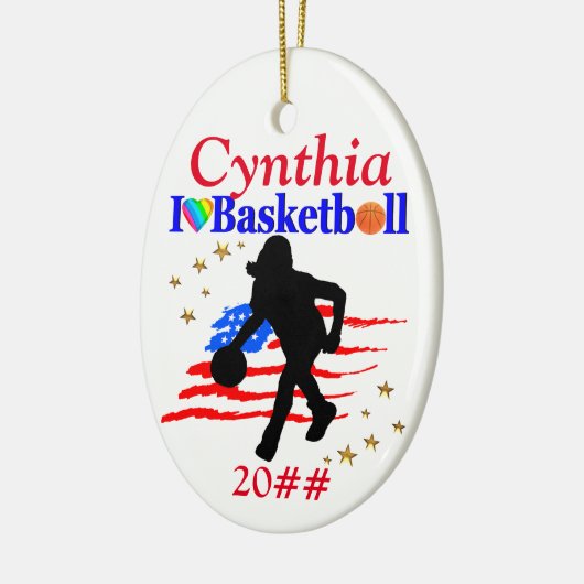 USA LOVE BASKETBAL PERSONALISEREN KERSTVERSIERING KERAMISCH ORNAMENT (Links)