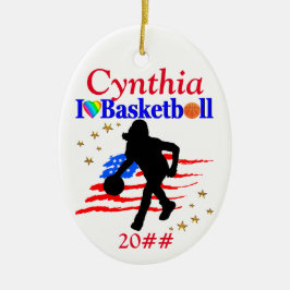 USA LOVE BASKETBAL PERSONALISEREN KERSTVERSIERING KERAMISCH ORNAMENT