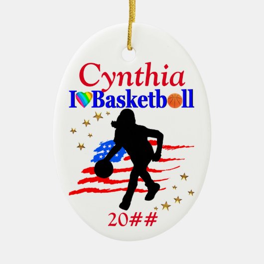 USA LOVE BASKETBAL PERSONALISEREN KERSTVERSIERING KERAMISCH ORNAMENT (Voorkant)
